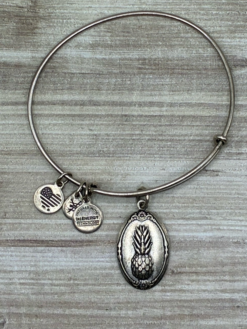 Alex and Ani Silver Pineapple Charm Bangle Bracelet